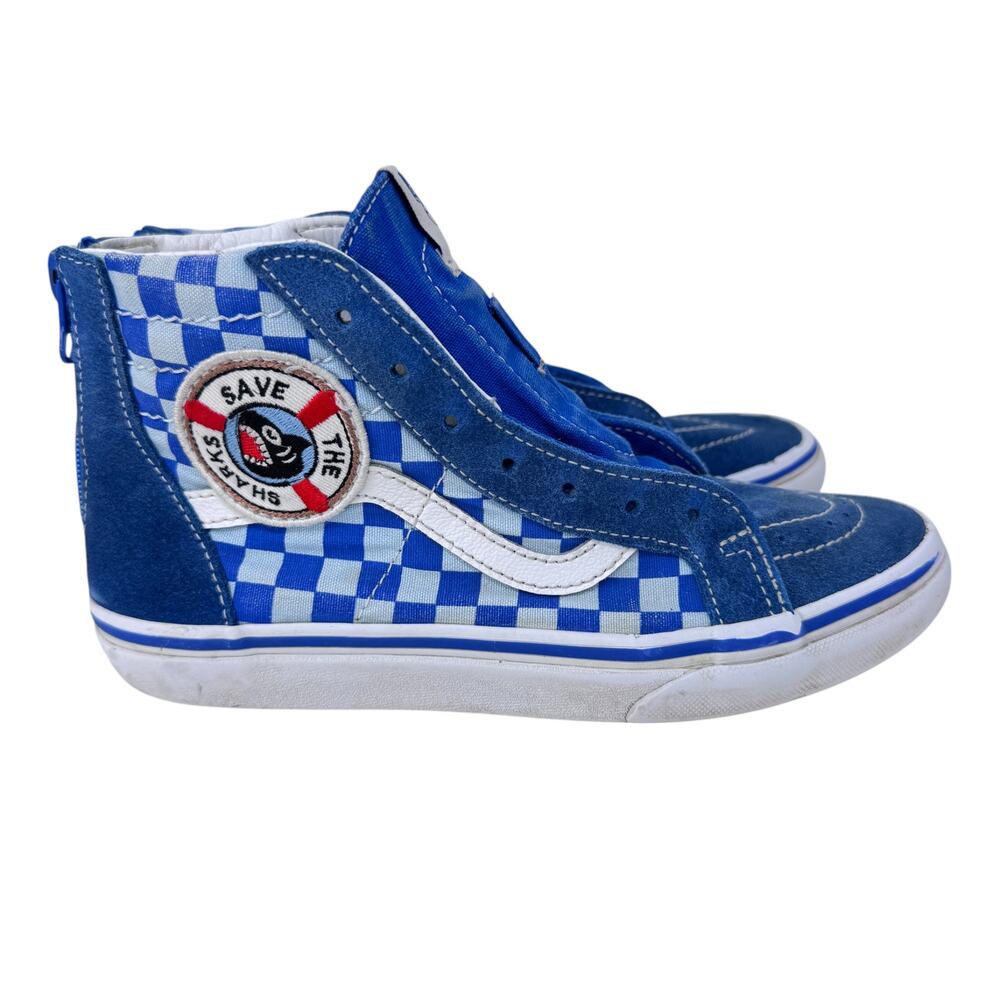 VANS SK8 HI X DISCOVERY Shark Week Skate Shoes Kids 3‎ Back Zip Save the Sharks